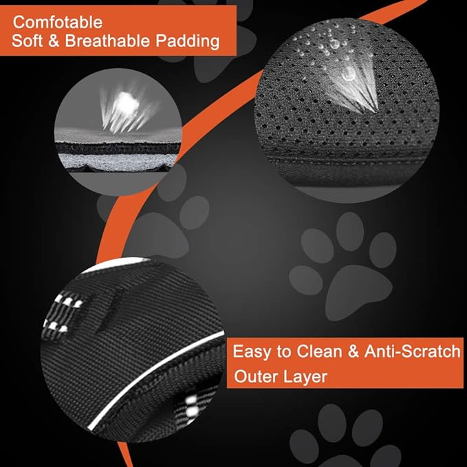 PHOEPET No Pull Dog Harness Medium Reflective Front Clip Puppy Vest with Handle,Adjustable 2 Metal Leash Attachment Hooks(M, Orange)