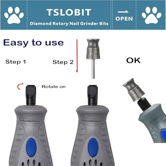 Diamond Dog Nail Grinder Bits for Rotary Tool,1/8" Nail Grinder Attachment for Dremel Grinder Replacement Heads Pets Nail Care Clippers for Medium Large Dogs,2-Pack(Large A&V)