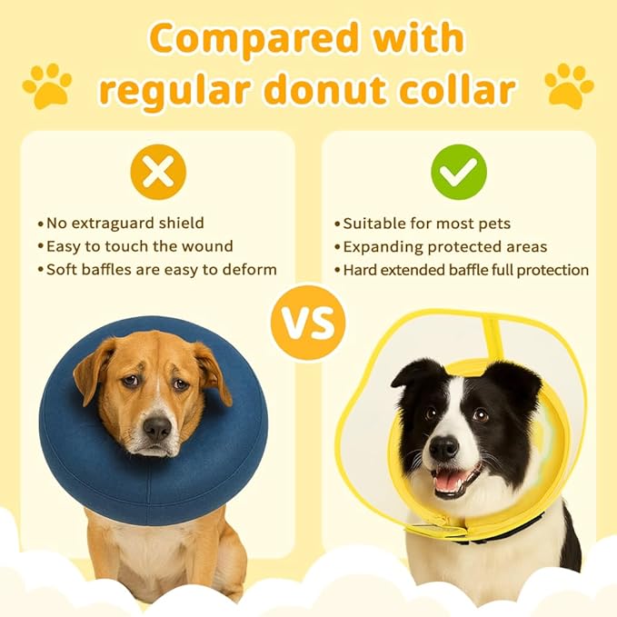 Soft Dog Cone Collar, Inflatable Donut Cones Alternative After Surgery with Anti-Lick Shield, for Large/Medium/Small Dogs to Stop Licking, Elizabethan Neck Ecollars of Shame, Comfy Pillow E Recovery