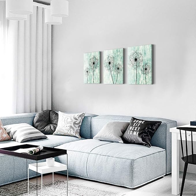 light green background Dandelion Canvas Wall Art Paintings for Living Room Canvas Print Wall Artworks Bedroom Decoration, 3 piece Framed office kitchen bathroom Wall decor posters Home Decorations