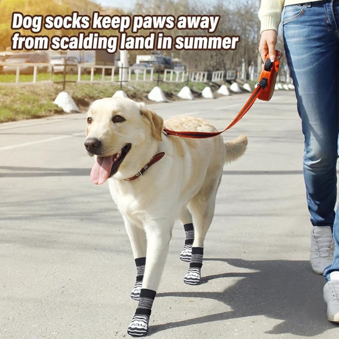 BEAUTYZOO Anti Slip Dog Socks for Small Medium Large Dogs,Paw Protector with Grips for Hardwood Floor Hot/Cold Pavement,Traction Control 3 Pairs AntiTwist Dog Shoes to Prevent Licking for Senior Dog