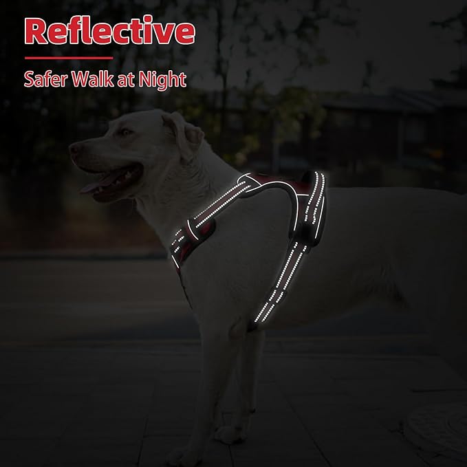 PUPTECK No Pull Dog Harness for Large, Adjustable Reflective Dog Harness with Handle Easy Control, Comfortable Soft Padded Pet Vest Harness for Large Dogs, Red L