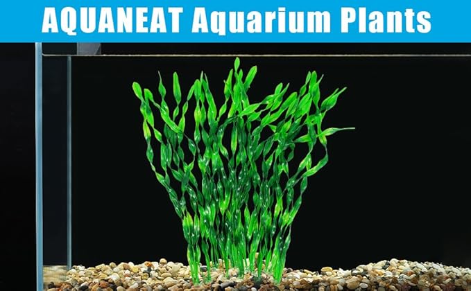 AQUANEAT Fish Tank Artificial Plants, Aquarium Plastic Seaweed Decorations, 23.5Inch Tall Fake Green Accessories, 10 Packs