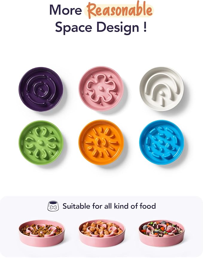 LE TAUCI Ceramic Slow Feeder Dog Bowls Small Breed, 0.6 Cups Dog Food Dish for Fast Eaters, Puzzle Bowl for Small Dogs and Cats,Pink Bloom