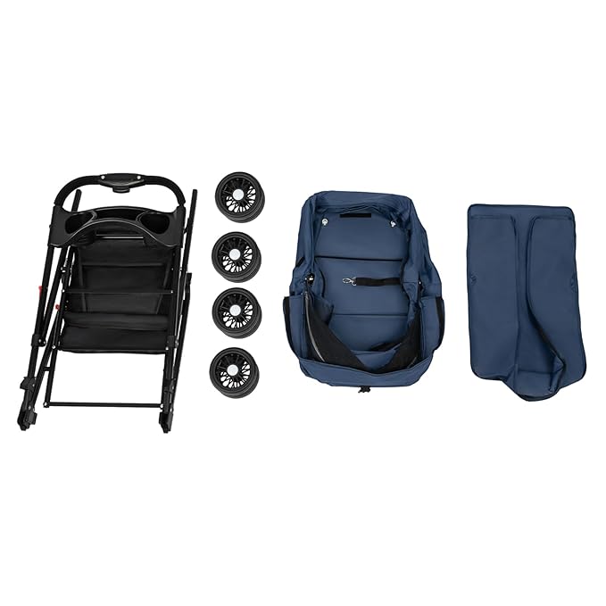 Pet Stroller, 4 Wheels Dog Cat Carrying Cart, Foldable Puppy Carrier with Storage Bag and Detachable Grid Structure for Small/Medium Dogs Cats Up to 44Lbs (Blue)