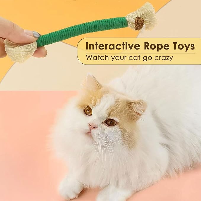 3 PCS Cotton Rope Cat Toys for Indoor Cats, Interactive Cat Rope Toys with Silvervine Fruit for Cats and Kittens, Handmade Pet Chew Toys for Teeth Cleaning