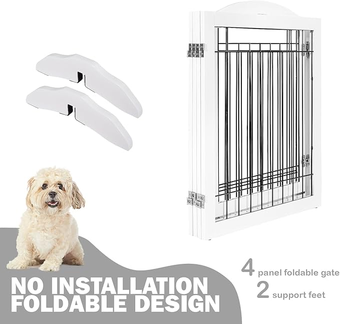 SPIRICH 96-inch Extra Wide 30-inches Tall Dog Gate with Door Walk Through, Freestanding Wire Pet Gate for The House, Doorway, Stairs, Pet Puppy Safety Fence, Support Feet Included (White)