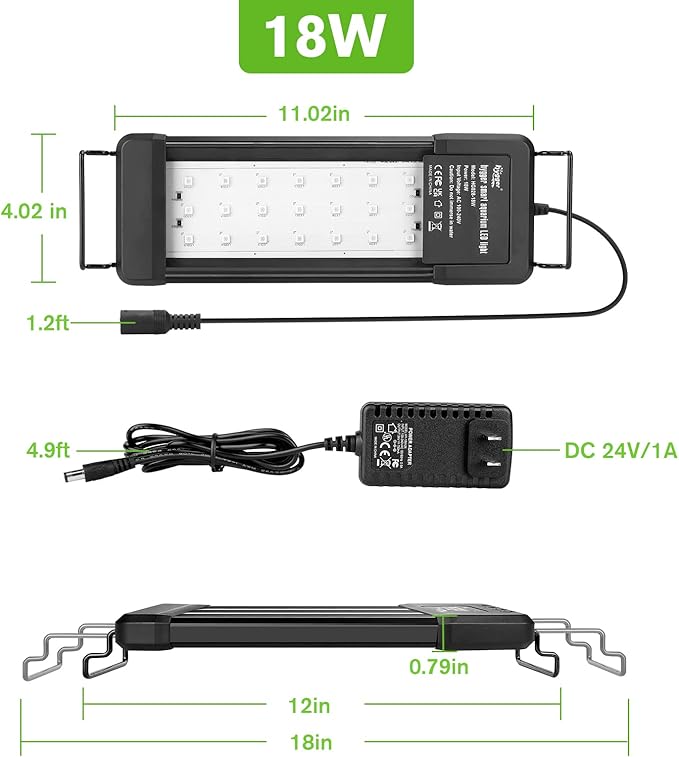 hygger 18W Smart Aquarium Light, Bluetooth LED Light with App Control, Full Spectrum Fish Tank Light with 24/7 Lighting Cycle, 5 Modes, Adjustable Timer, for 12"-18" Freshwater Planted Tank