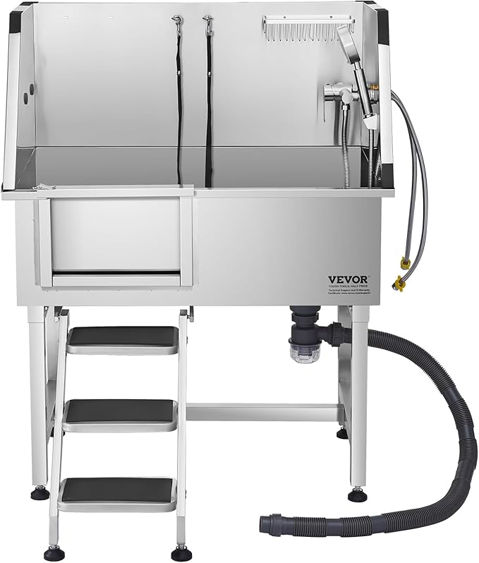 VEVOR Stainless Steel Dog Washing Station, 38 inch Pet Grooming Tub w/Storage Stairs, Faucet & Showerhead & Soap Holder Dog Bathtub for Medium & Small Pets (Left Door)