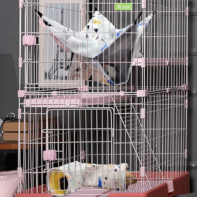 Large Caliber Guinea Pig & Rat Tunnel Hideout & Hammock, Corner Hideout Toy for Guinea Pig, Ferret, Hedgehog & Piggy to Hide and Shuttle (1. Hammock&Tunnel-Dinosaur)