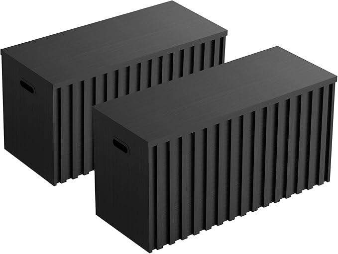 UEV Black Storage Bench Set of 2, 39.4" Fluted Wood Storage Trunk with 2 Safety Hinges, Sturdy Storage Chest, Storage Bench for Bedroom,Entryway, Living Room