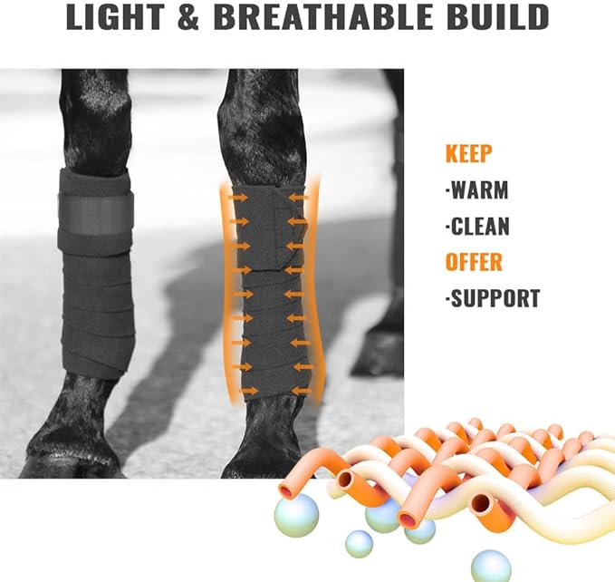 Horse Polo Leg Wraps Soft Fleece Wraps Equestrian Leg Bandage 4-Pack (Cob(8.2ft), Black)