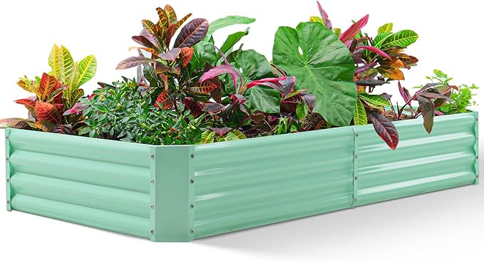 Land Guard 8×4×1ft Galvanized Metal Raised Garden Bed, Metal Planter Kit Box Outdoor for Deep-Rooted Vegetables, Flowers, Green and Herbs (Lime Green)…
