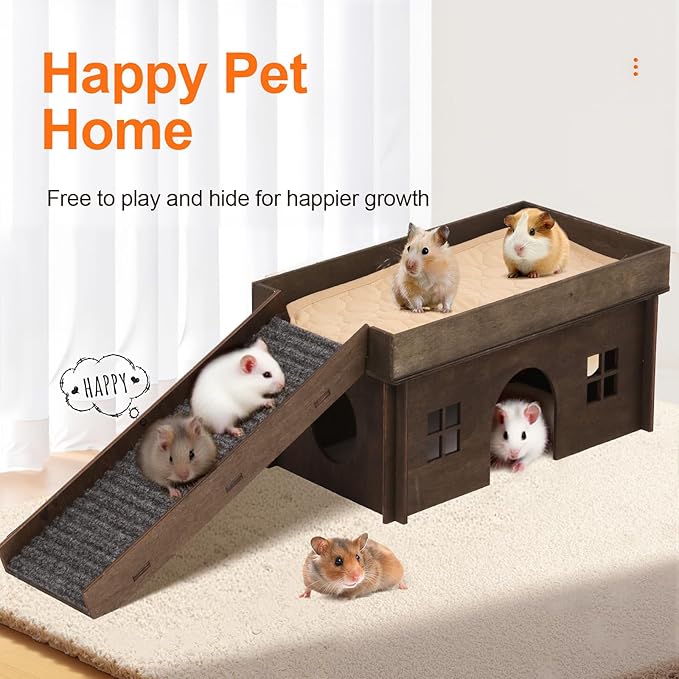 Guinea Pig Hideout, Upgraded Guinea Pig Castle House, Wooden Rabbit Hideout, Guinea Pigs Hideouts and Houses, Large Bunny House, Small Animal Chinchilla House Habitats with Stairs