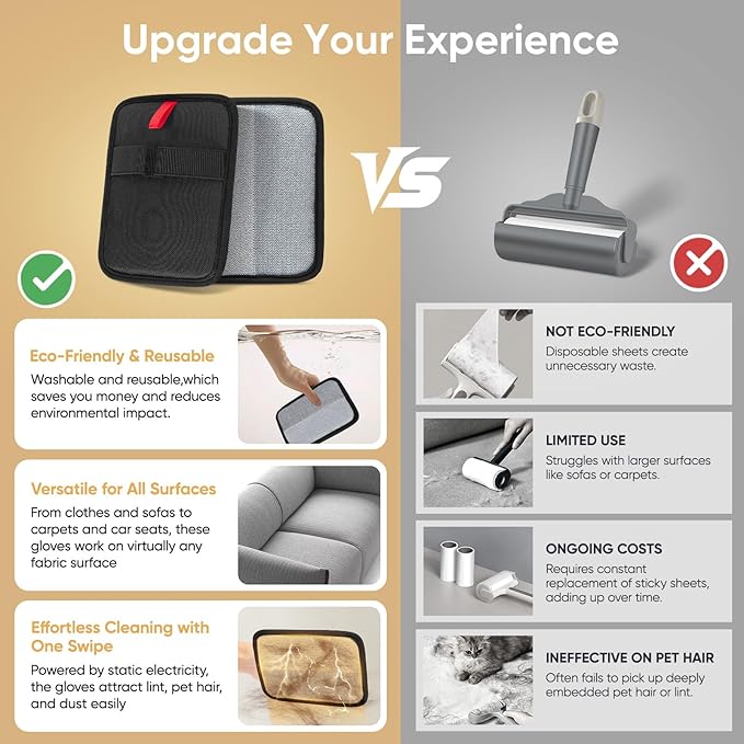 Pet Hair Remover, Electrostatic Pet Hair Removal Gloves, Reusable Cat & Dog Hair Remover for Couch, Furniture, Carpet, Curtain, Upgraded Animal Fur Removal Tool, Cat Grooming Gloves-2 PCS