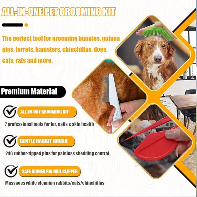 Rabbit Grooming Kit β Bunny Grooming Kit with Shedding Brush, Nail Clippers & Comb β Small Animal Grooming Supplies for Rabbits, Guinea Pigs, Hamsters, Ferrets - Small Pet Shedding & Care (Pink)