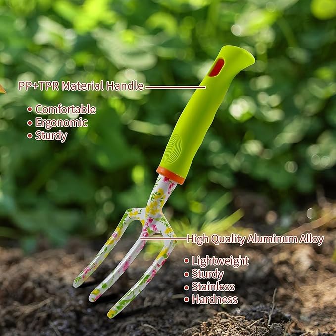 41-Piece Premium Gardening Tool Set, Stainless Steel Heavy Duty Gardening Tool Kit, with Non-Slip Rubber Grip, Storage Tote Bag, Outdoor Hand Tools, Ideal Gardening Gifts for All (Pink Floral)