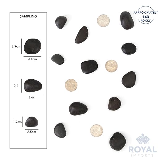Royal Imports 5LBS River Rocks Decorative Ornamental Pebbles, Garden Landscaping Stones, Natural Gravel Filler for Plants, Vases, Succulents, Home Decor, Arts, Crafting, Animal Habitat - Medium Black