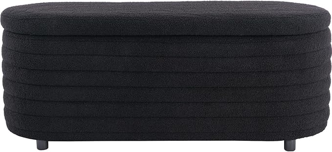 Kmax Storage Bench Faux Fur Entryway Bench Upholstered Ottoman Bench for Bedroom Living Room Hallway, Black