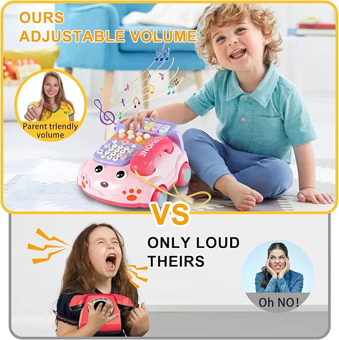 Baby Phone Toy,Baby Toy Phone Cartoon Baby Piano Music Light Toy Children Pretend Phone, Kids Cell Phone Girl with Light Parent-Child Interactive Toy Gift Game Boy Girl Early Education Gift Pink 18M+