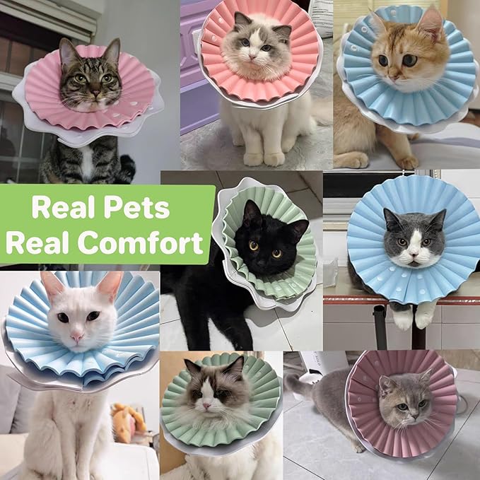 Soft Cat Cone Collar for Cats & Kittens – Adjustable Lightweight Recovery E-Collar to Stop Licking, Scratching & Biting After Surgery, Comfortable Wound Healing Cone Alternative (Green, S)