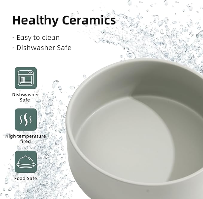 Ceramic Raised Dog and Cat Bowl Set, 2 Heights Elevated Stand, Food and Water Bowl for Small Breed Dogs, Cats, Kitty, Weighted Dog Dishes, Pet Bowls(5.1'',13.5oz, Grey)