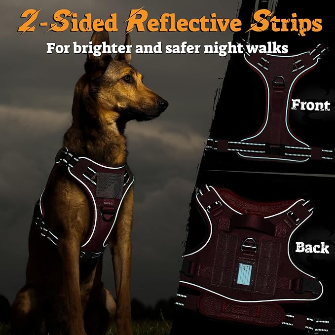 rabbitgoo Dog Harness Medium Sized No Pull, Tactical Service Pet Vest with Molle and Control Handle, Adjustable and Reflective Military Harness for Easy Walking and Training, Red, M