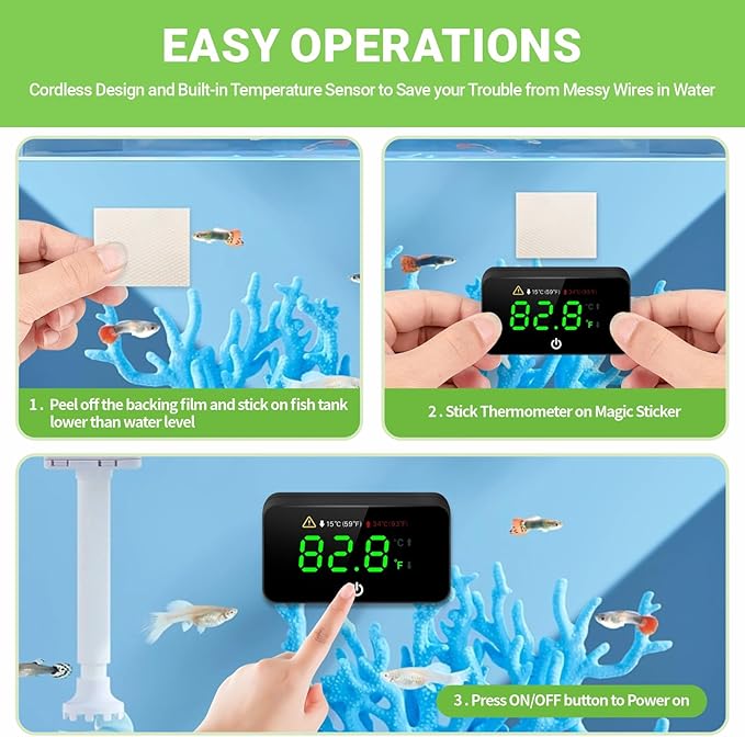 Small Fish Tank Kit, 1.8-Gal Aquarium Kit with Digital Thermometer and Temporary Tank, Self-Cleaning & 18 LED Lights, Lightweight & Shatter-Resistant Betta Fish Tank (Black)