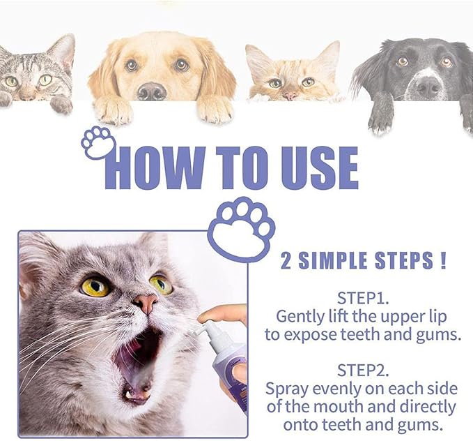 Pet Clean Teeth Spray, Teeth Cleaning Spray for Dogs & Cats, Targets Tartar & Plaque, Eliminate Bad Breath, Without Brushing