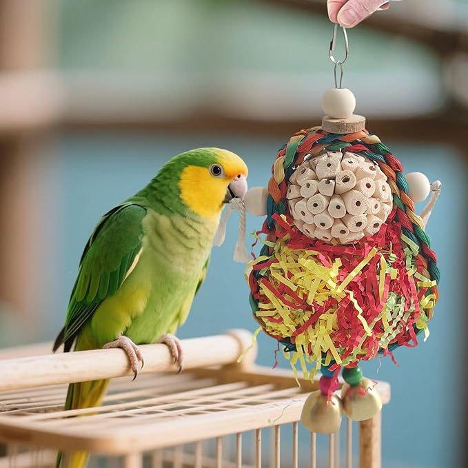 Parakeet Toys,Natural Sola Balls and Shredding Hanging Chewing Toy,2 PCS Small and Medium-Sized Parrot Toys, Bird Toys for Parrots,Cockatiels,Conures,Lovebird,Christmas Birds Toy