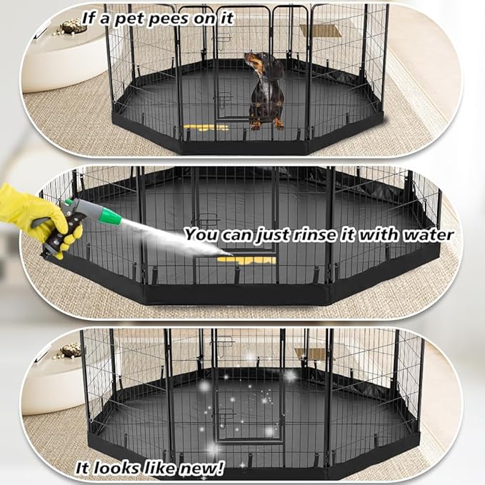 PJYuCien Dog Playpen Bottom Pad, Fits 24 Inch Width 8 Panels Regular Octagon Metal Exercise Pet Playpen, Black (Note:Playpen Not Included)