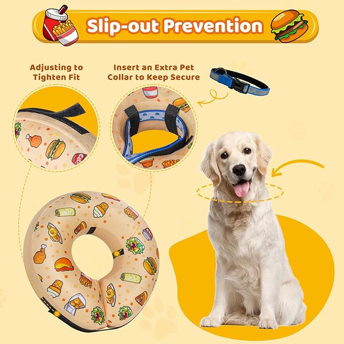 Grand Line Hamburger Inflatable Collar for Dogs and Cats, Soft Protective Recovery Cone After Surgery, Blow up Pet Collar Cone, E-Collar Alternative Does not Block Vision (X-Large)