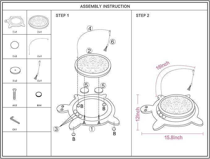 Petest Interactive Cat Toy Cat Scratch Toy Natural Sisal Scratcher with Catnip Balls, Cat Scratch Pad, Turtle Design