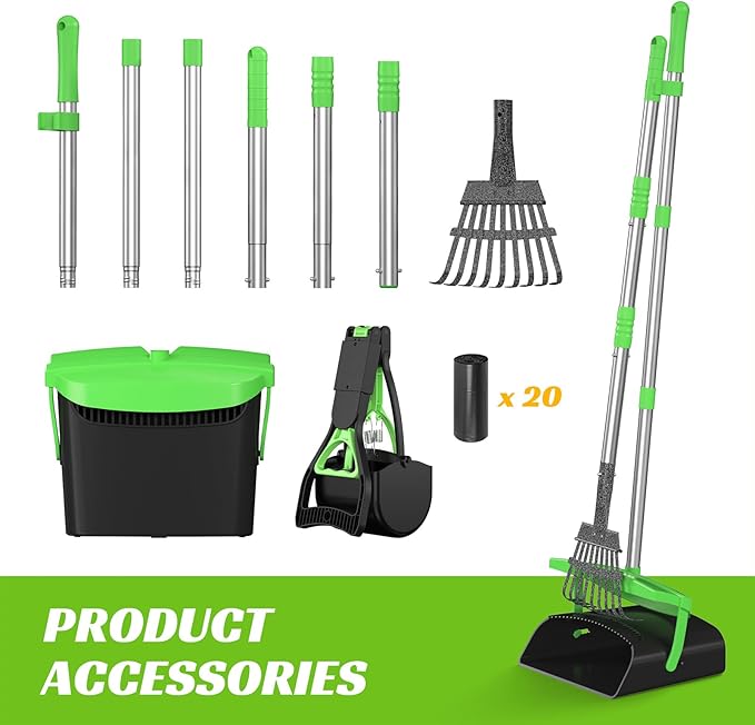 Pooper Scooper with Bag Attachment, 50 inches Long Handle Pooper Scooper, Poop Scooper for Dogs, Dog Poop Scooper for Yard, Pooper Scooper for Large Dogs Heavy Duty, Poop Scooper Bin & Rake
