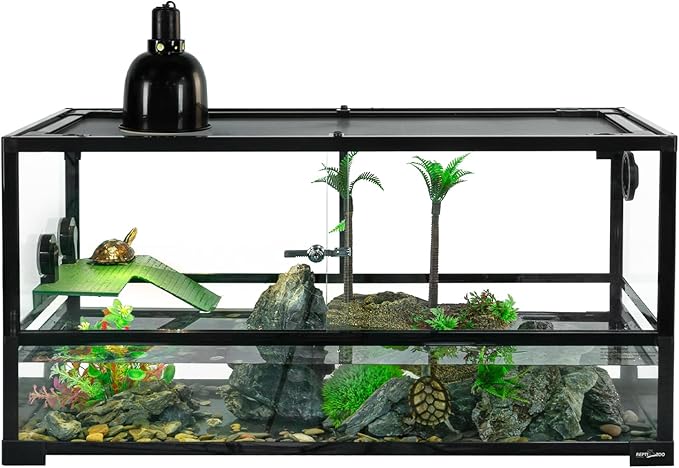 REPTIZOO 50 Gallon Large Turtle Tank Aquarium, 36"×18"×18" Tortoise Habitat Water-Land Ecological Turtle Tank with Drainage System Aquatic Aquarium, Terrarium for Tree Frogs, Salamanders