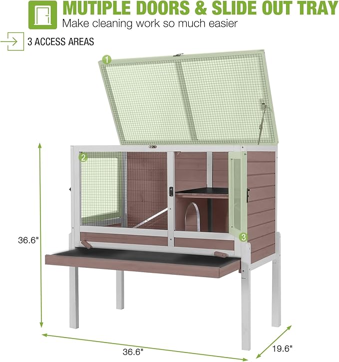 GUTINNEEN Rabbit Hutch Indoor Guinea Pig Cage Bunny House 36.6" Upgraded with Anti Chewing Edges, Cool Zinc Sheet, Leakproof PVC Layer, Wire Floor, Detachable Legs (Brown)