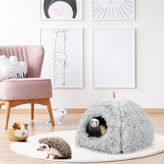 YUEPET Guinea Pig Bed Plush Calming Hideout, Warm Rabbit Hide for Hamsters Hedgehogs Ferrets Dwarf Rabbits and Other Small Animals(Grey)