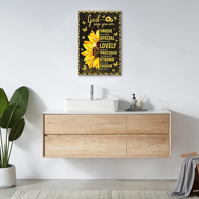 Christian Sunflower Bathroom Pictures Wall Art, Bible Verse Bathroom Wall Decor for Bedroom Office Wall Decorations for Bathroom Living Room Painting Artwork Modern Poster Prints 24"L x 16"W