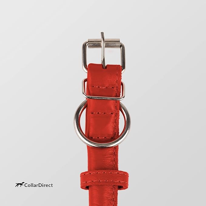 CollarDirect Rolled Leather Dog Collar, Soft Padded Round Puppy Collar, Handmade Genuine Leather Collar Dog Small Large Cat Collars 13 Colors (8-11 Inch, Red Textured)