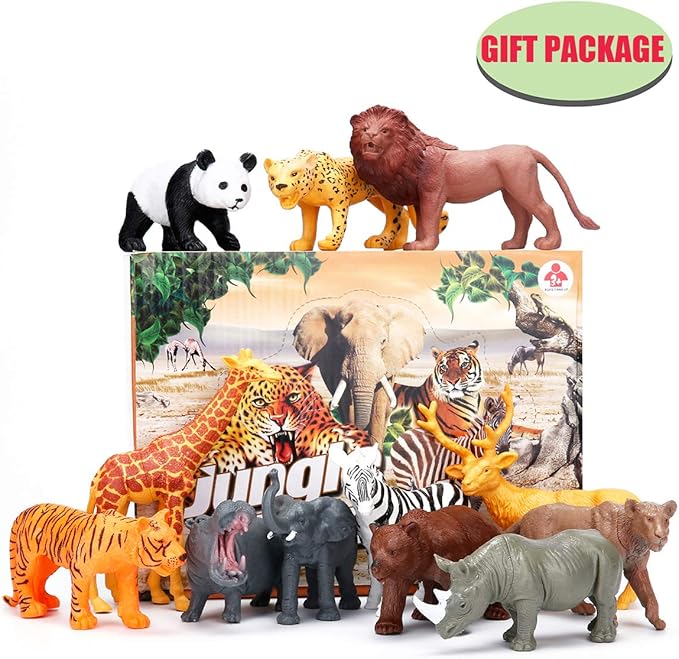24Pcs Safari & Zoo Animals Figures, Realistic Plastic Animal Toys Set for Kids 1 2 3, Lion, Elephant, Perfect for Play, Education, Baby Shower Decor,Party Supplies Cake Topper