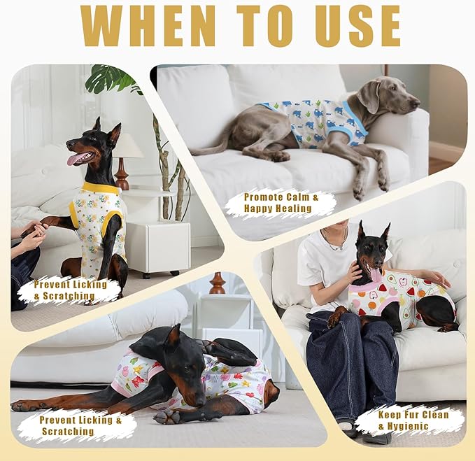 Recovery Suit for Dogs After Surgery, Professional Dog Surgical Suit for Female Spay, Male Neuter, E-Collar & Cone Alternative Dog Onesie for Abdominal Wounds Skin Disease, Yellow, S