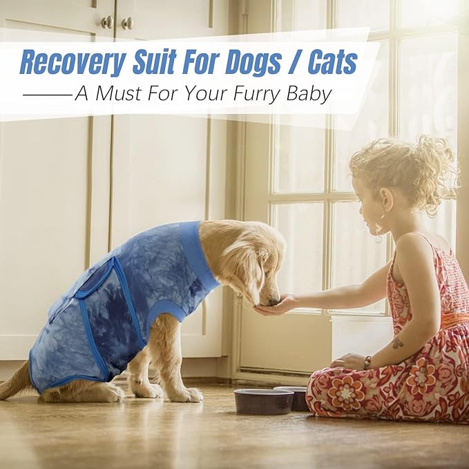 Kuoser Dog Surgery Recovery Suit, Anti Licking Pet Surgical Suit for Dogs Male Neuter, Female Dog Surgery Suit for Spay Subsititute E-Collar Cone, Dogs Body Suits After Surgery Blue Tie Dye 2XL