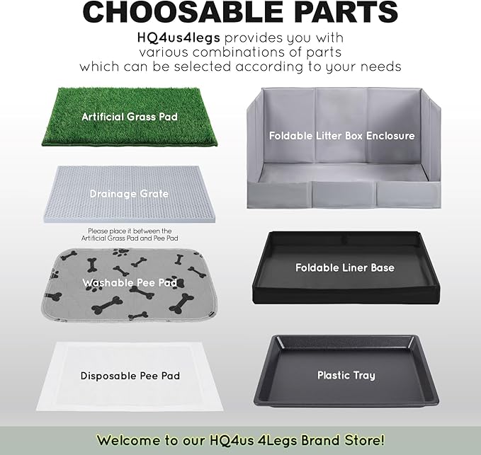 Dog Grass Pad with Foldable Dog Litter Box, Large Liner Base (33”×23”) for Balcony, 2 Artficial Grass Pee Pads for Dogs, Pee Pad Holder, Potty Training