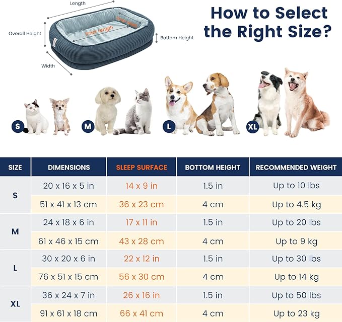 Orthopedic Dog Bed for Medium Size Dog Washable Cover, Egg Crate Foam Bed for Senior Dogs,Oval Kennel Bed, Pet Couch Bed with Four Sided Bolster, Removable Washable Cover Non-Slip Bottom, Haze Blue