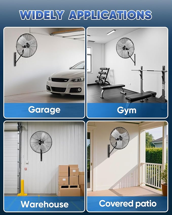 KEN BROWN 20 Inch Industrial Oscillating Wall Mount Fan 5500CFM,Heavy Duty,High Velocity,3- Speed,Black