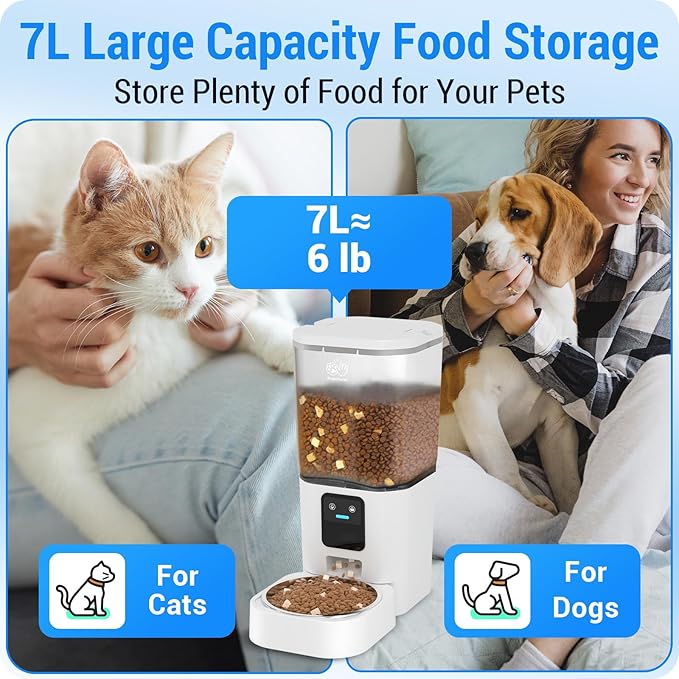 Automatic Cat Feeder with Slow Feed: 5G WiFi Automatic Dog Feeder with Smart APP Control, Auto Cat Food Dispenser with Alexa for Multiple Pets, Detachable for Easy Cleaning - 29 Cup(7L)