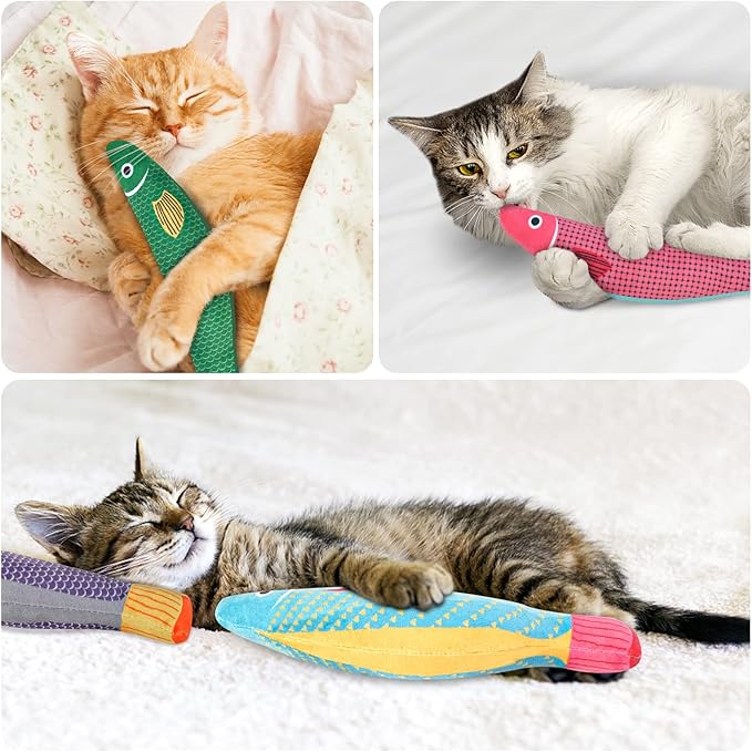 4Pcs Catnip Toy, Plush Cat Toys with Jingly Bell, Bite Resistant Chew Toys, Catnip Filled Cartoon Cat Teething Chew Toy for All Cats