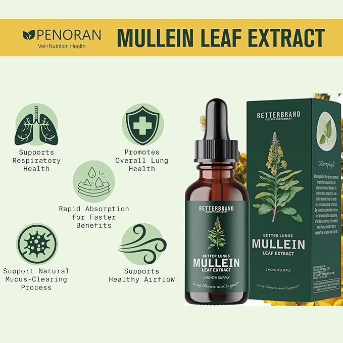Pet Mullein Leaf Extract Drops for Dogs & Cats Hoarseness, Cough, Easy Breathing, Lung Cleanse and Support, Better Lungs, Soothes Throat Discomfort - 100% Natural and Efficient 
