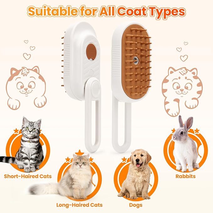 Cat Steam Brush for Shedding, 4-in-1 Rechargeable Steam Pet Brush for Cats & Dogs, Anti-Static, Gentle Fur Removal & Combing, Ideal for Short & Long Hair Pets, Easy to Use