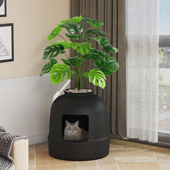 Lifewit 2 Pack Litter Box Cat with Faux Plant & Scoop, Hidden Enclosure Litter Tray with Odor Control & Carbon Filter in Living Room, Bedroom, Corner, Black
